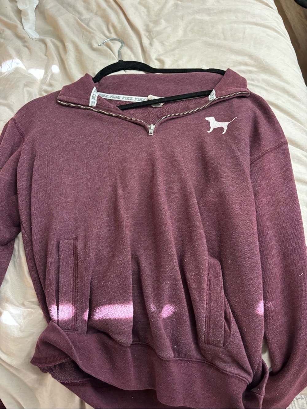 Victoria's Secret Maroon Zip-Up Sweater with Dog Logo